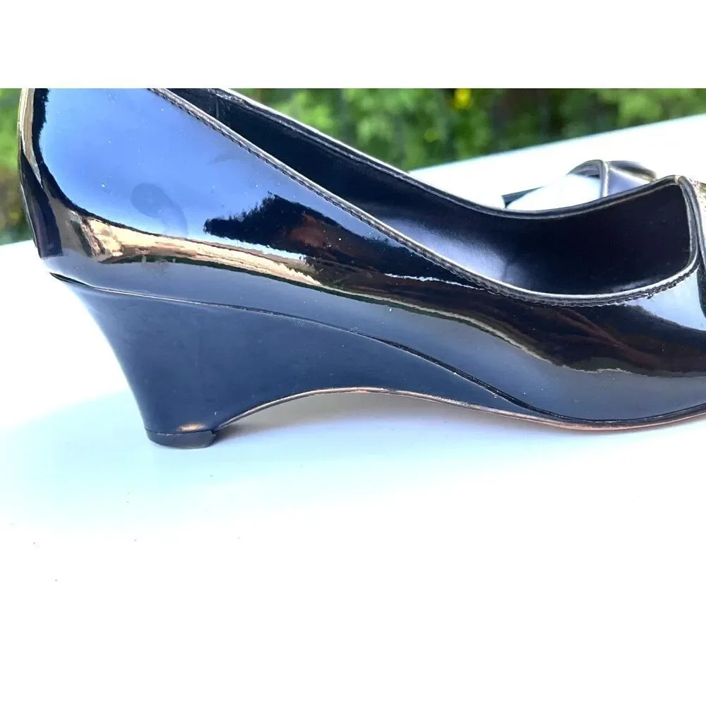 Women's Nickels pump wedge heels comfortable peep open toe black size 7M